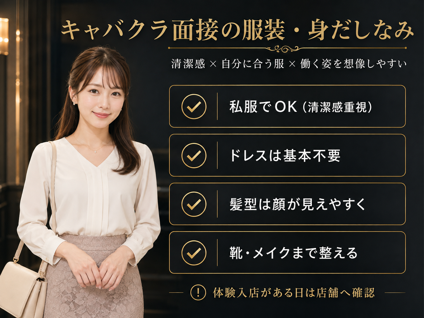 キャバクラ面接の服装と身だしなみの基本をまとめた図解
