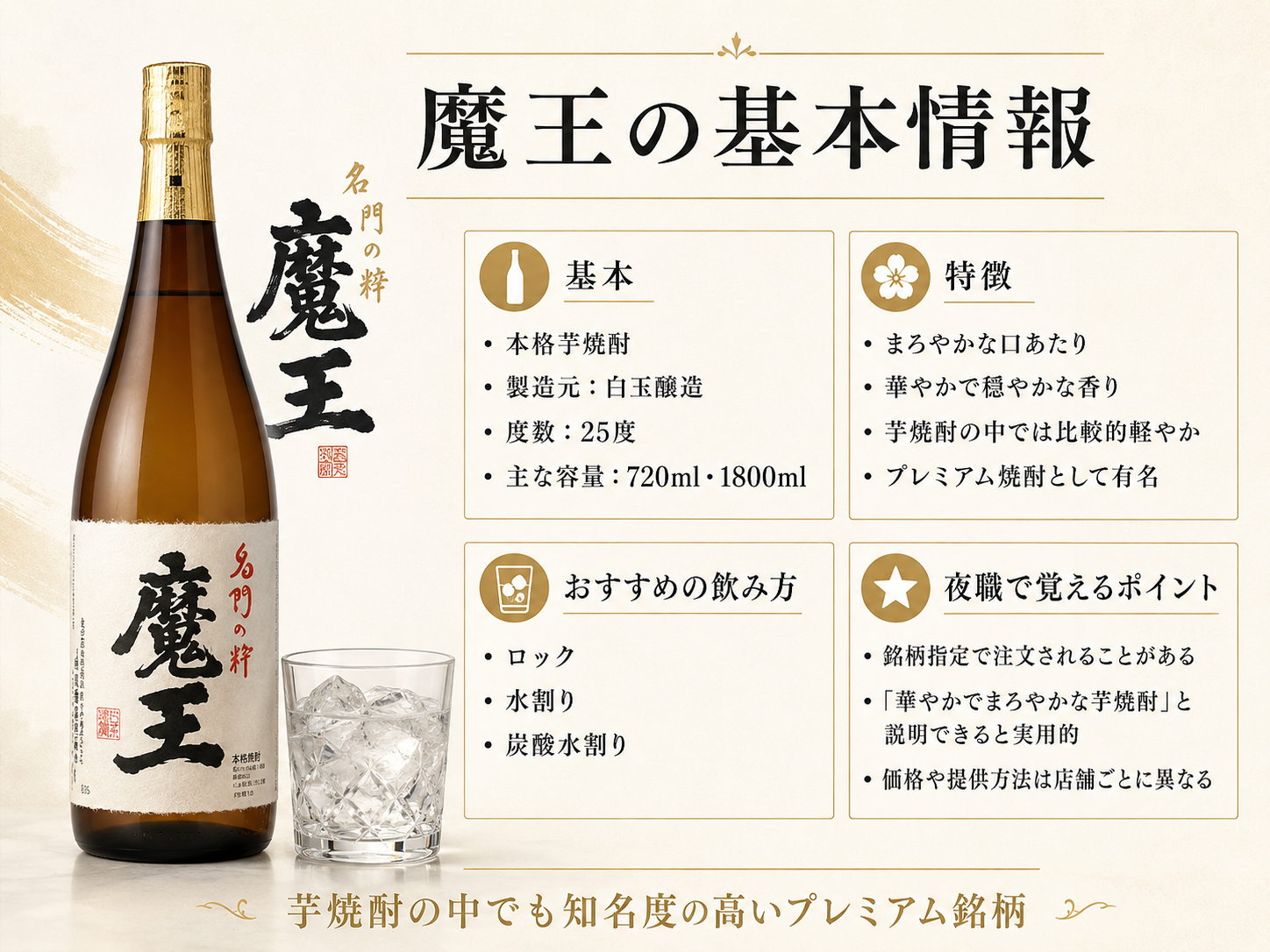 魔王の基本情報・特徴・おすすめの飲み方・夜職で覚えておきたいポイントをまとめた図解