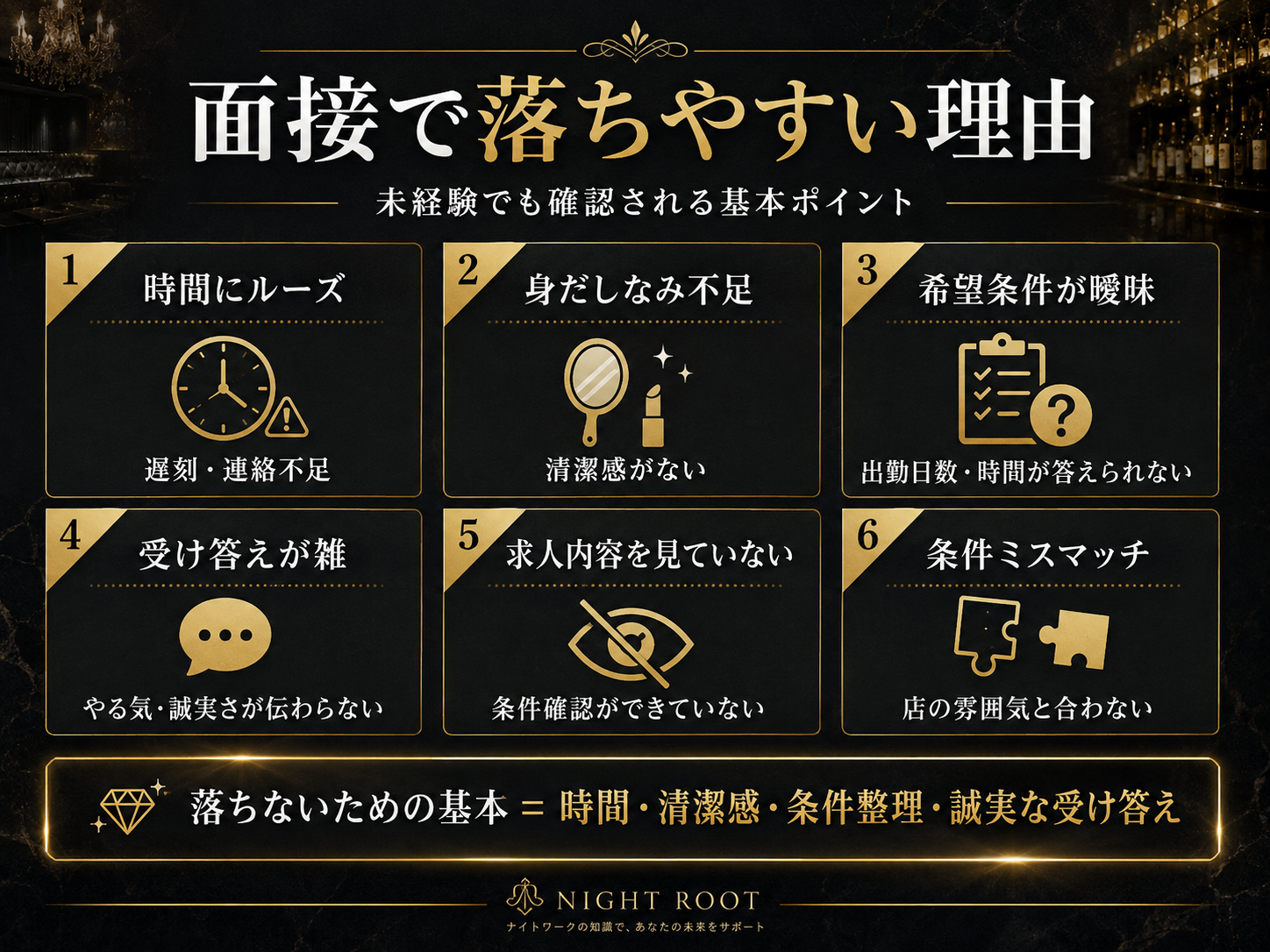 キャバクラの面接で落ちやすい理由をまとめた図解