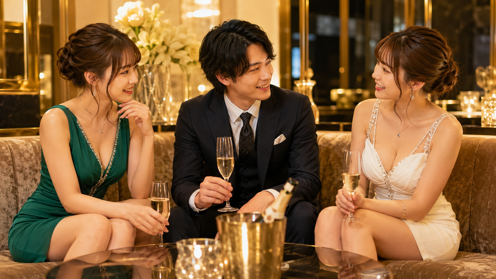 キャストとお客様が落ち着いた店内で楽しい時間を過ごしているイメージ
