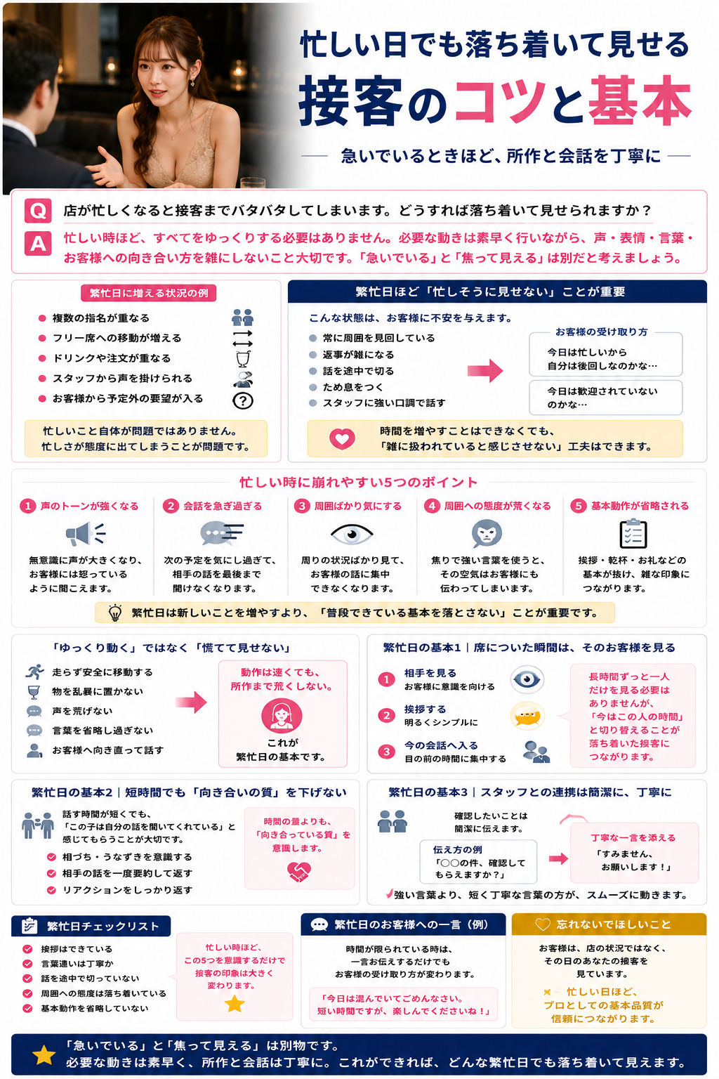 繁忙日でも慌てず丁寧な接客を続けるキャストのイメージ