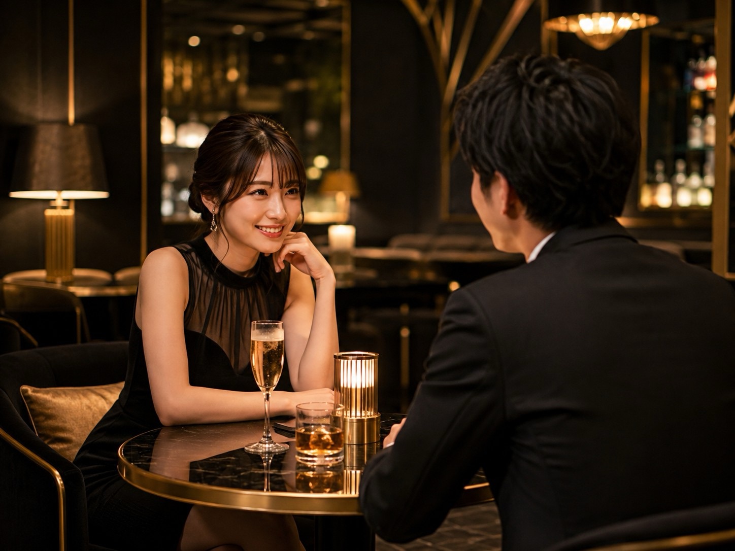 キャバクラのフリー席でキャストがお客様と会話している接客イメージ