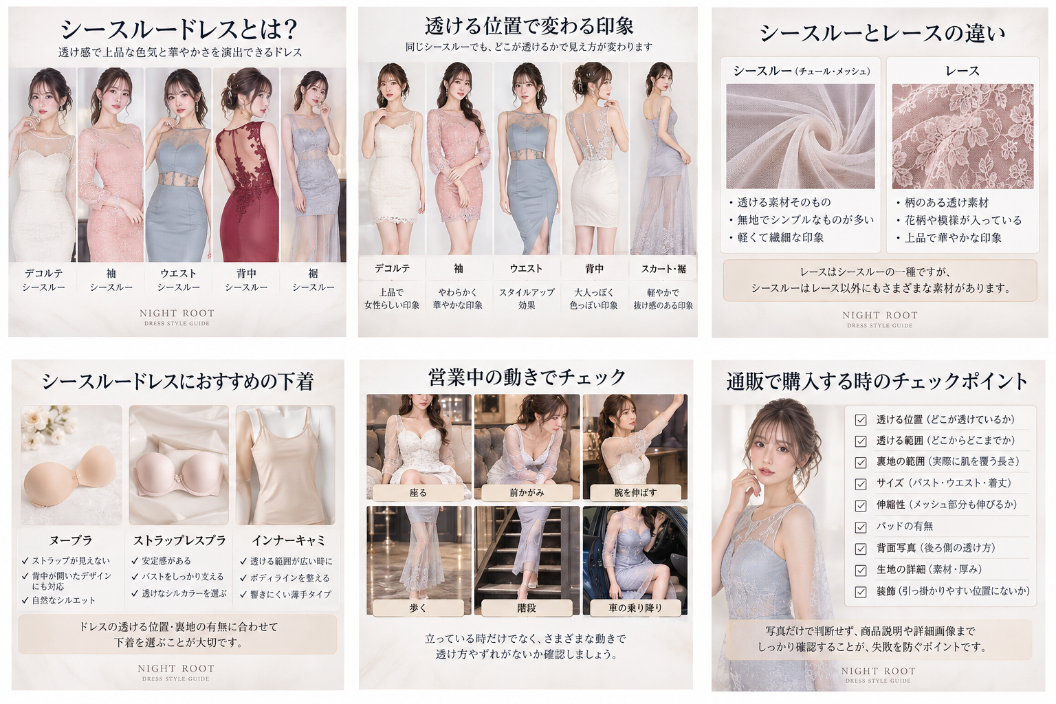 シースルー素材とレース素材の違いを比較した図解