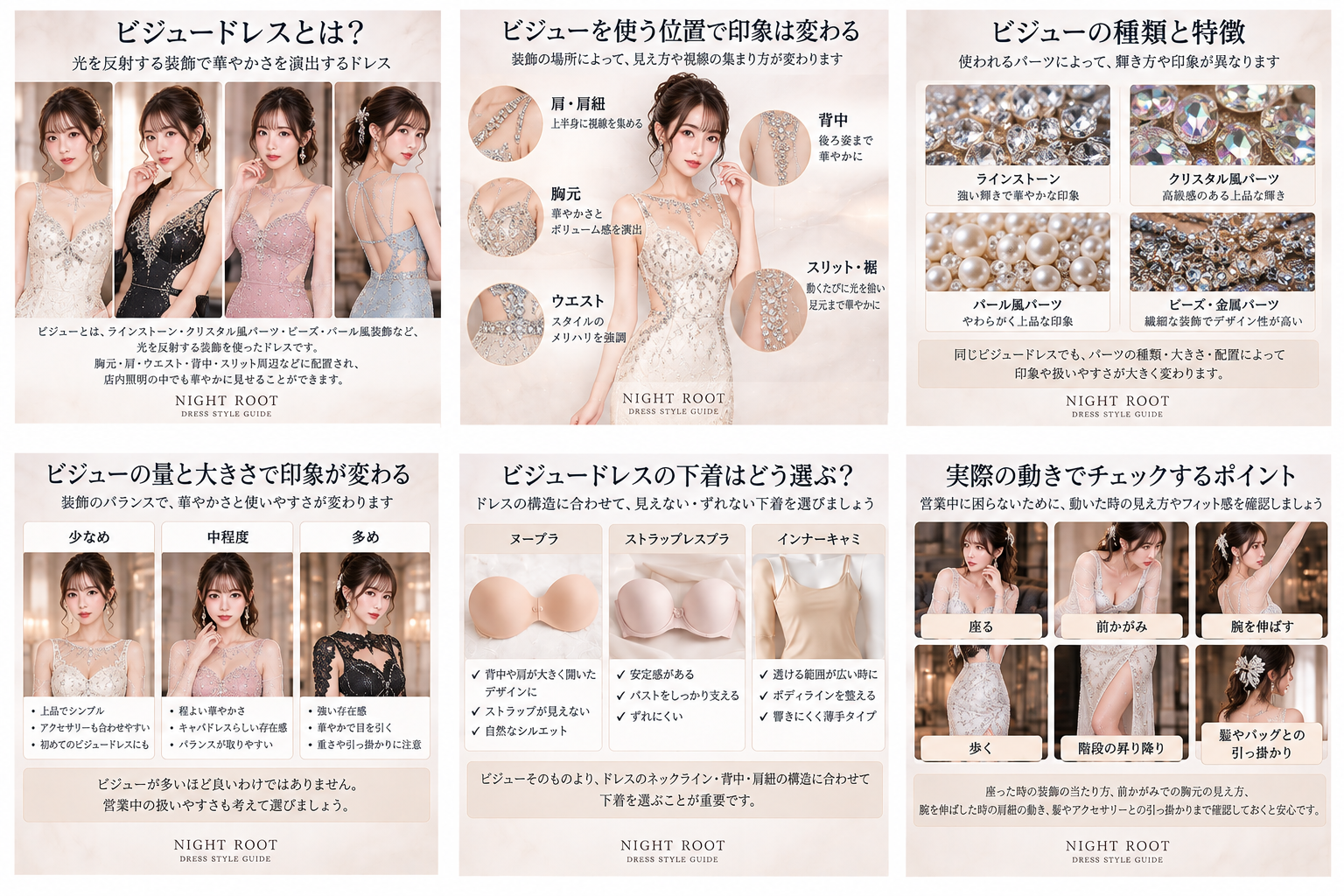 ビジュー装飾の少なめ・中程度・多めを比較した図解