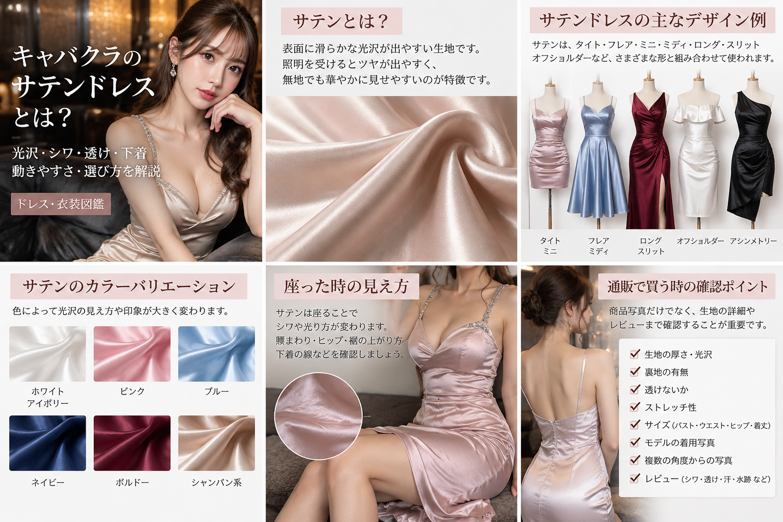 サテンドレスを通販で購入する前に確認したい生地の厚さ・光沢・裏地・透け・ストレッチ・サイズ・レビューのチェックリスト