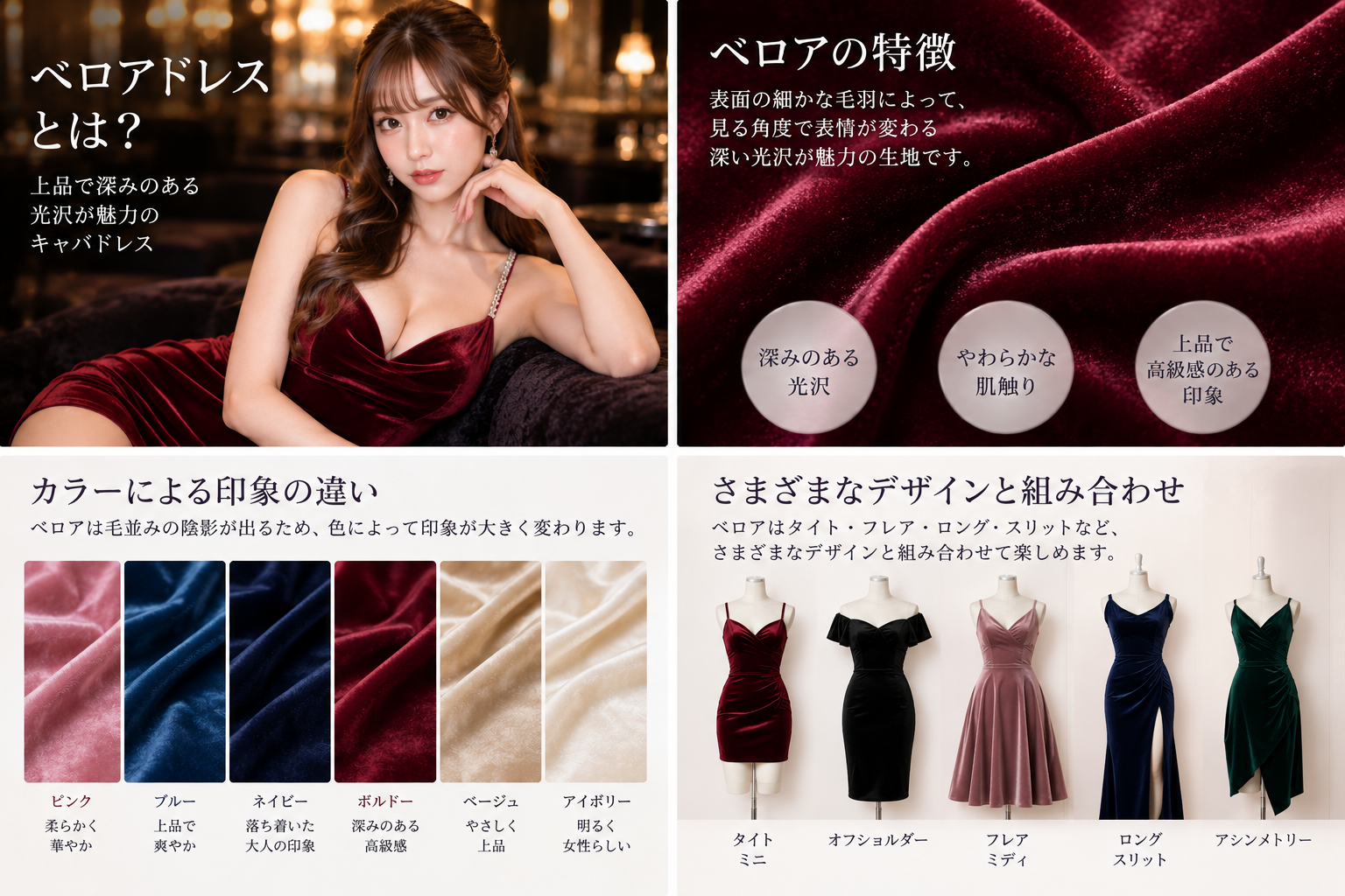 ベロアドレスで座る・前かがみ・腕を伸ばす・歩く・階段・車の乗り降りなど営業中の動きやすさを確認する図解