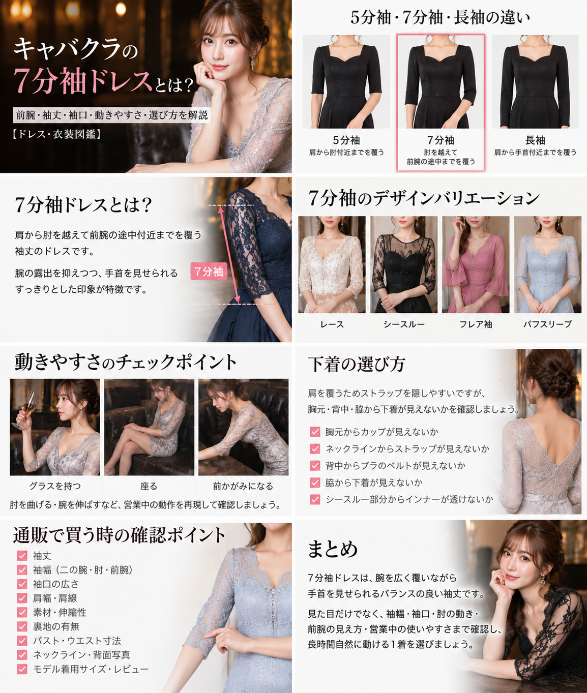 7分袖ドレスを通販で購入する前に確認したい袖丈・袖幅・袖口・肩幅・素材・サイズのチェックリスト